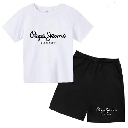 Kids Summer Fashion Casual Set - Boys Girls Toddler Clothes Charming Letter Print T-shirt with Short Sleeves And Shorts 3-12 Yea