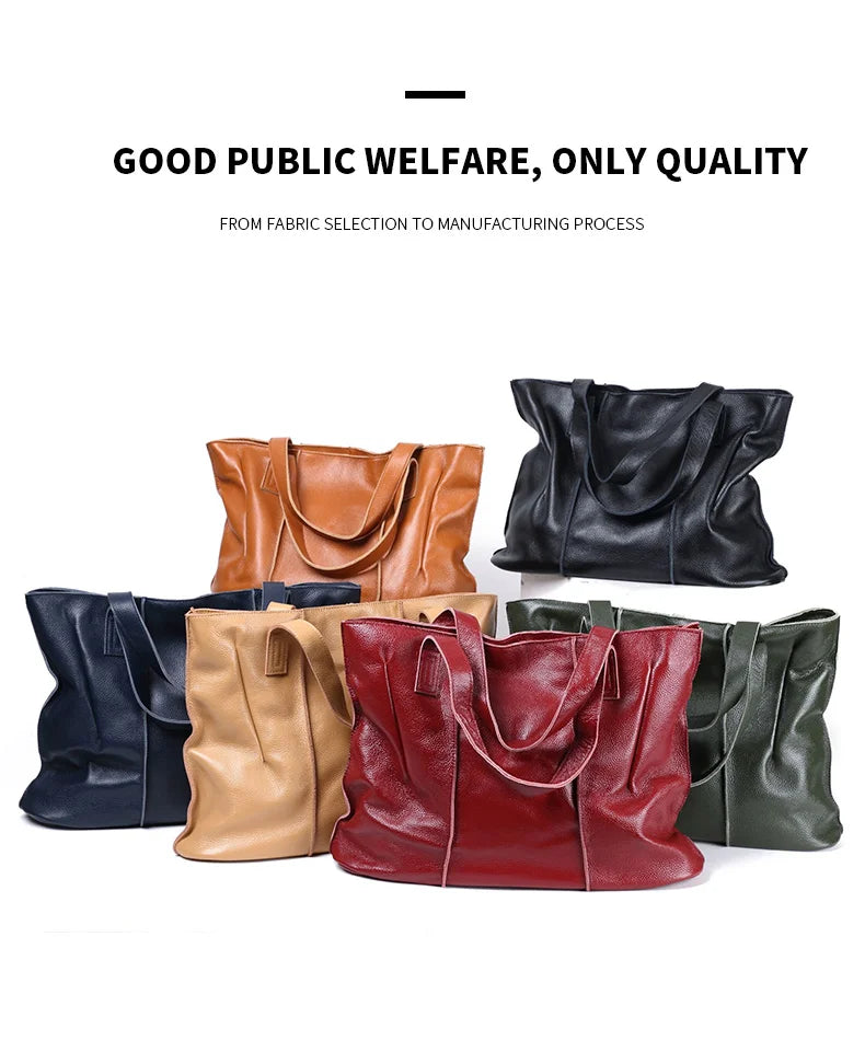 Women's Luxury Designer Natural Cowhide Soft Handbag Famale Fashion Shoulder Bag Ladies Cow Leather Large Capacity Tote Bag