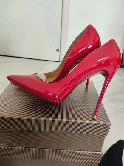 35-48 size slim high heels women's high heels sexy pointed wedding shoes party high heels patent leather neutral shoes