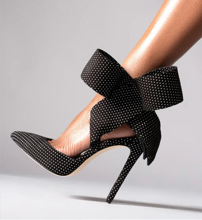 Spotted Breathable Mesh Pumps Big Bow Pointed Stiletto Buckle Strap High Heels Fashion Party Banquet Wedding Pumps For Women 47