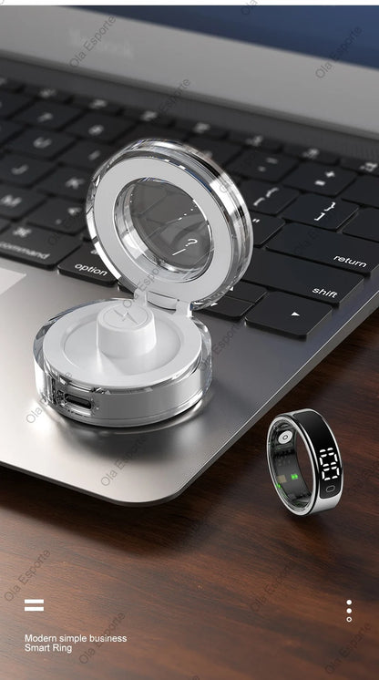 2025 Smart Ring with Display Screen and Touch, Wireless Charging Case,Health Manager, 5ATM Waterproof For Men Women R12 R13 Ring