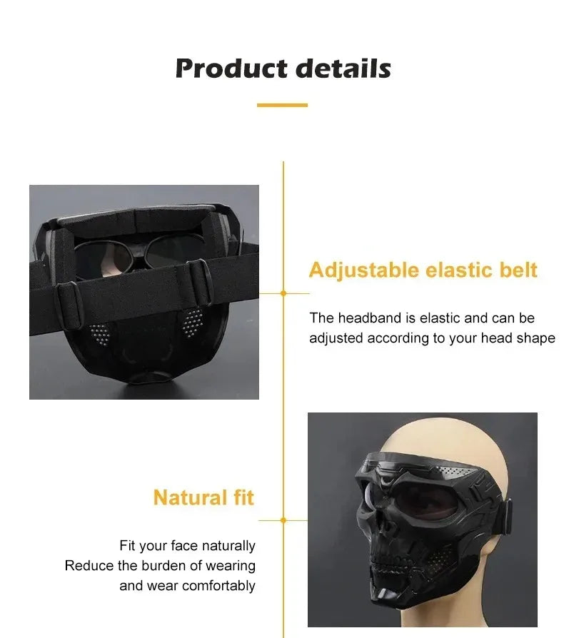.Skull Mask Motorcycle Mask Bicycle Riding Windproof Full Face Skeleton Protective Mask Colored Goggle Tactical Cycling Bike