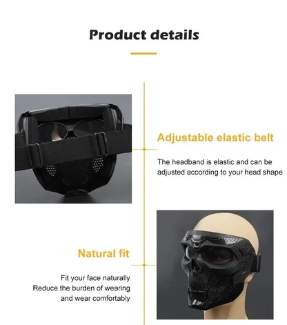 .Skull Mask Motorcycle Mask Bicycle Riding Windproof Full Face Skeleton Protective Mask Colored Goggle Tactical Cycling Bike