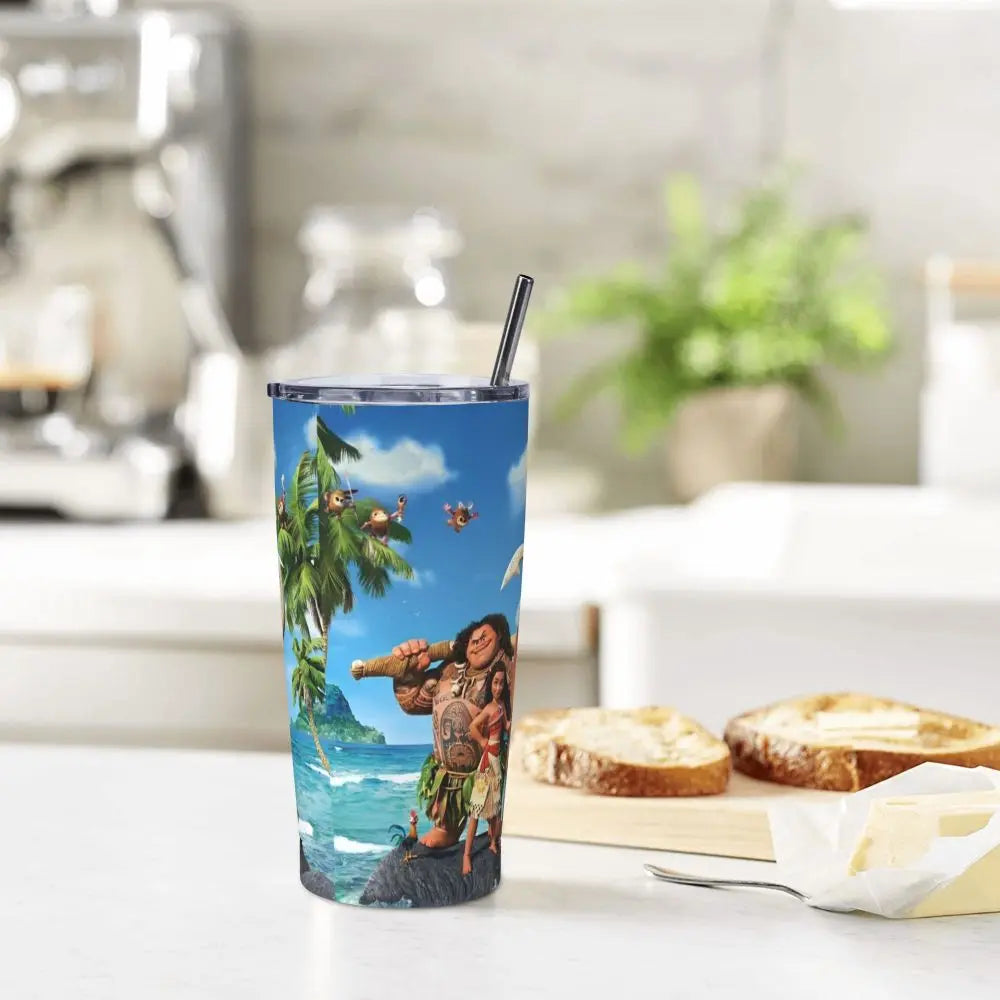Moana and Pua Cartoon Movie Insulated Tumbler with Straws Stainless Steel Coffee Mugs Double Wall Car Bottle Cups 20oz