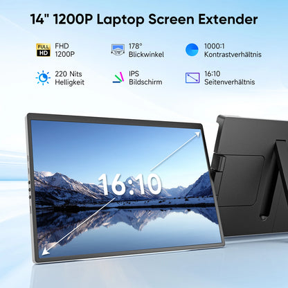 Dopesplay 14.1 inch Portable Monitors 1200P HDR External Screen Extender for Laptop XBox PS4 5 Second Display up to 17.3 Laptops