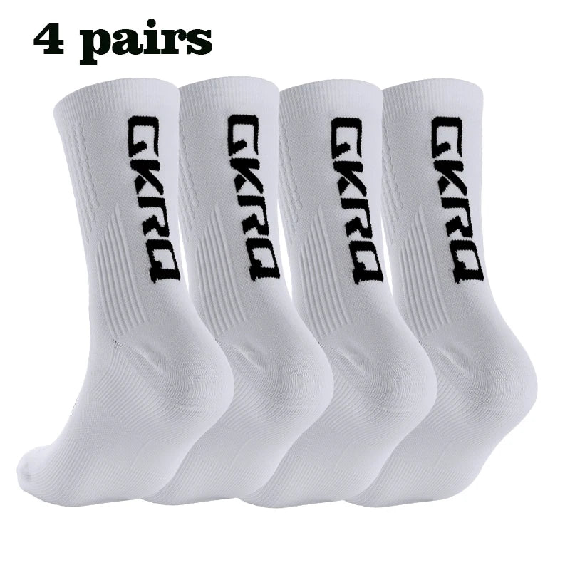 GKRQ 4pairs 2023 New Cycling Socks Bike Nurse Compression Road Bike Running Mtb Knee-high White Sports Funny Brand Black