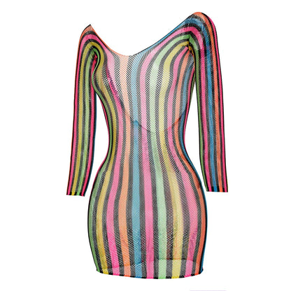 1PC Women Fishnet Cover Up Without Bikini Sexy Lingerie See Through Hollow Out Bodycon Dress Long Sleeve Beachwear CT011