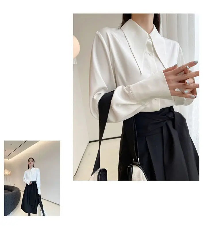 Spring Autumn New Elegant Long Sleeve Loose Shirt Tops Solid Color All-match Fashion Blouse Temperament Korean Women Clothing
