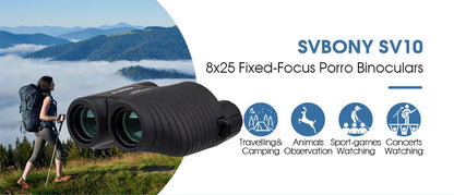 SVBONY 8x25 SV10 Binoculars Compact Fixed Focus Mini Portable Telescope Multi-coated Porro Prism for Outdoor Spoorts Games F9323