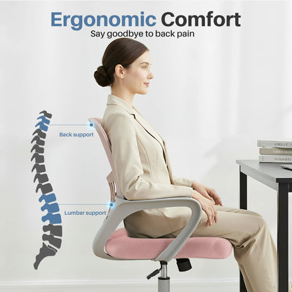 MCQ Fixed Armrest Office Desk Chair Ergonomic Mid Back with Lumbar Support Height Adjustable 360° Swivel Computer Gaming Chair