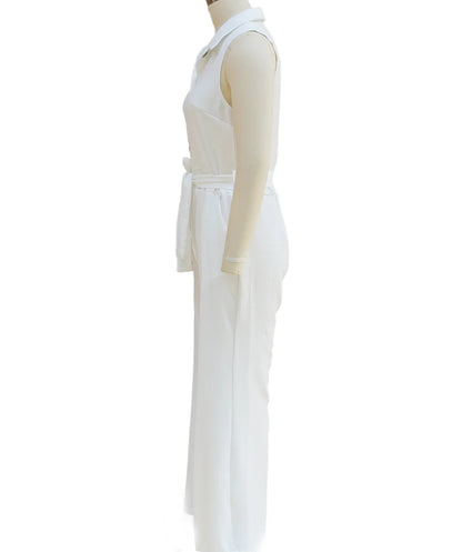 Sleeveless Lapel Jumpsuit Women's Fashion Button Down Shirt Collar Solid Color Wide Leg Commuting Office With Pocket Jumpsuit