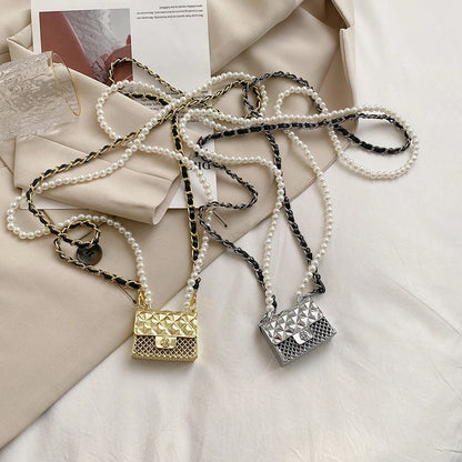 Mini dinner bags for women fashionable metal small box bag designer pearl chain shoulder bag clothing accessories crossbody bag