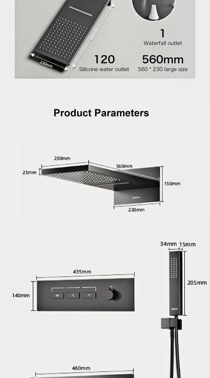 Luxury brass gun gray wall mounted shower system, wall mounted design with constant temperature LED digital display bathroom Tap