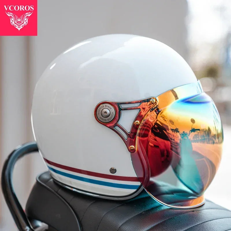 VCOROS Carbon fiber Retro Motorcycle Helmet Half Open face helmet fiberglass Cascos para motos DOT Certification