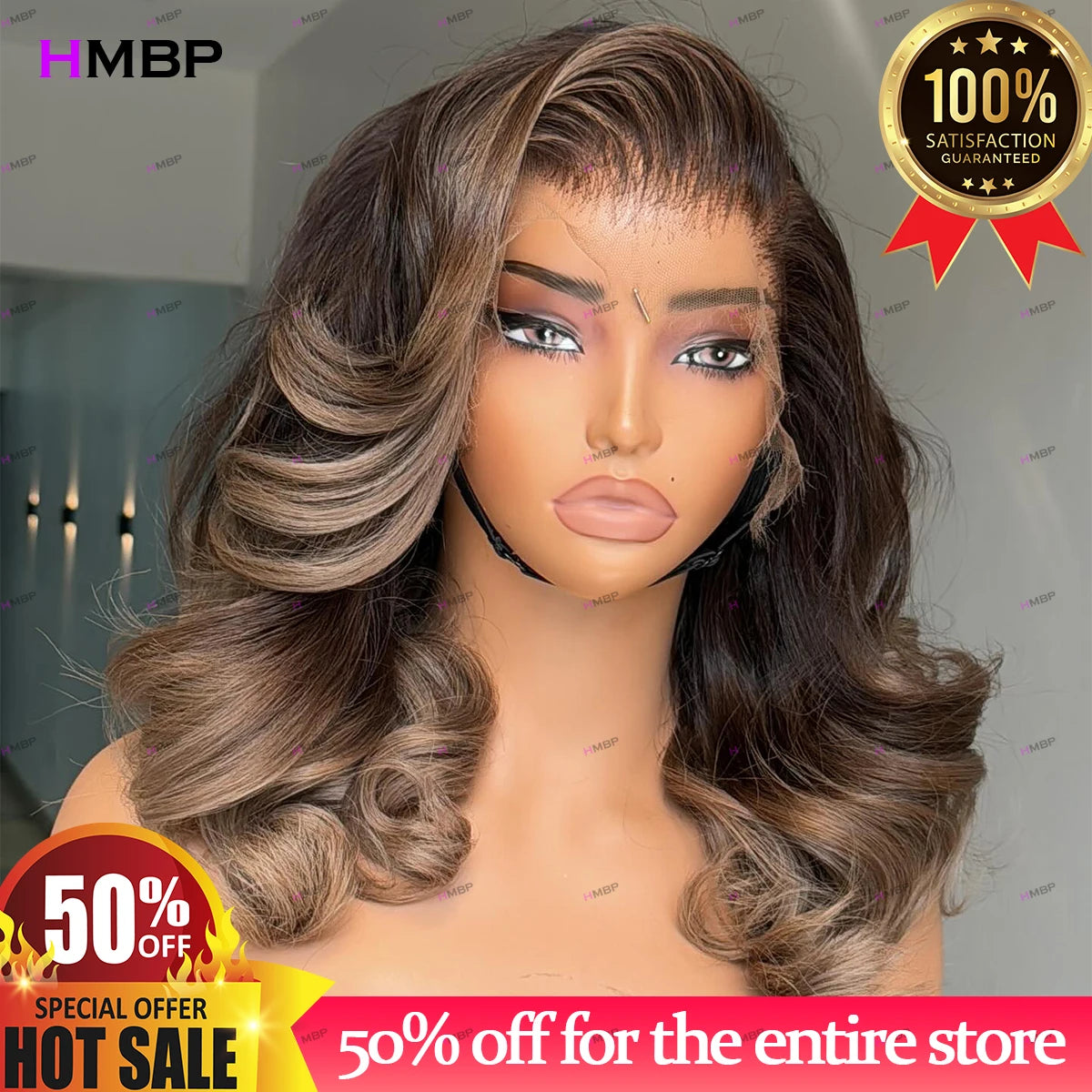 Glueless Lace Wig Human Hair Wear And Go Highlight Bouncy Curly Human Hair Lace Frontal Wig P4/613 Colour 13×4 HD Lace Front Wig