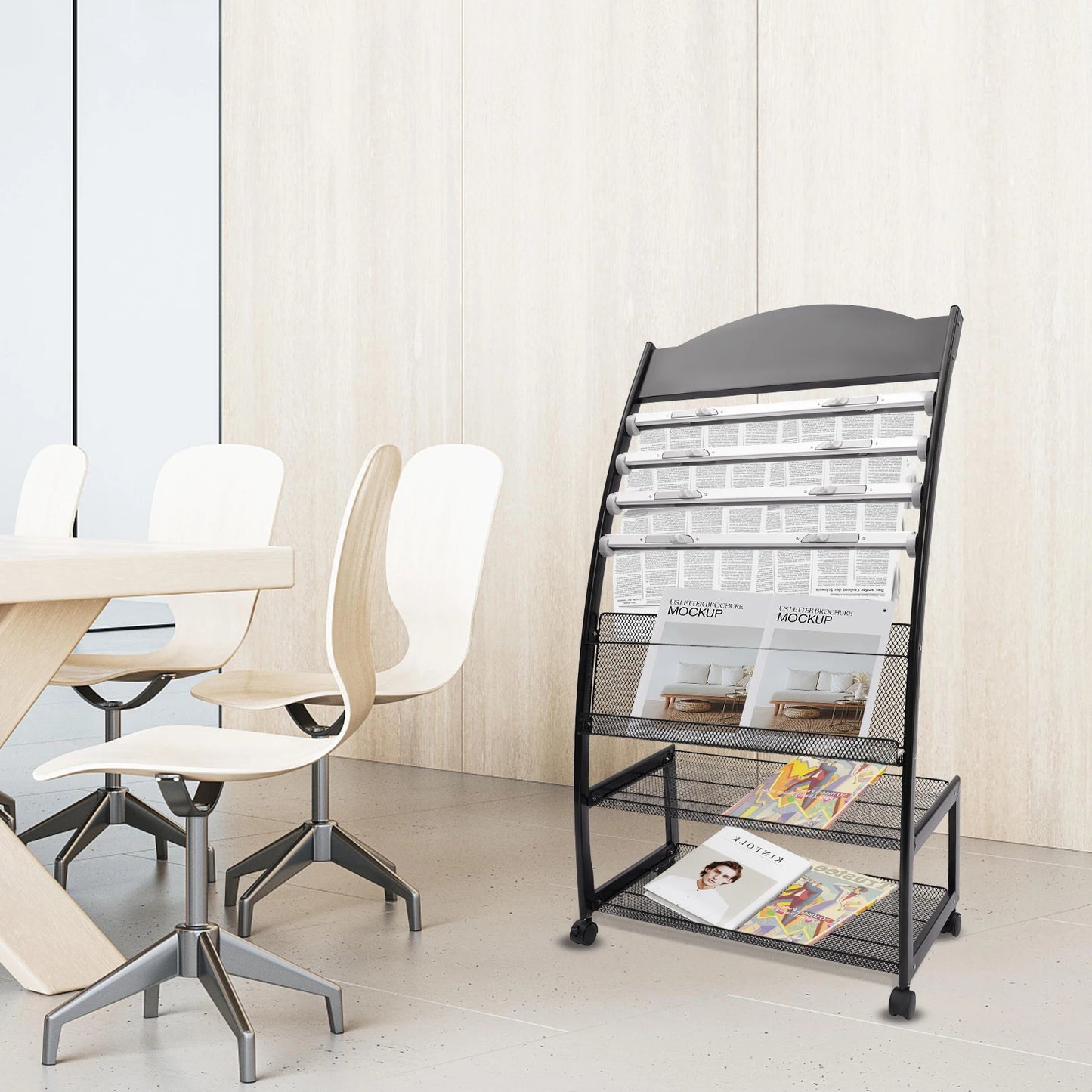 Aluminum Alloy Clip on Newspaper Rack, Magazine Display Rack, Magazine Rack, Brochure Display Rack - Black/White