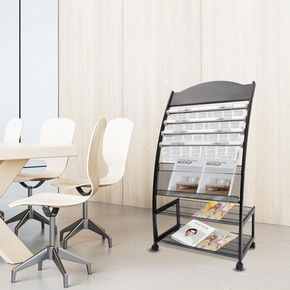 Aluminum Alloy Clip on Newspaper Rack, Magazine Display Rack, Magazine Rack, Brochure Display Rack - Black/White