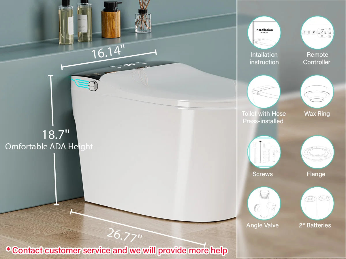 Elongated Smart Toilet with Bidet Built in, Foam Dispenser, Voice Control, One-Piece Bidet Toilet with Warm Water and Dryer