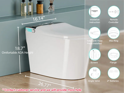 Elongated Smart Toilet with Bidet Built in, Foam Dispenser, Voice Control, One-Piece Bidet Toilet with Warm Water and Dryer