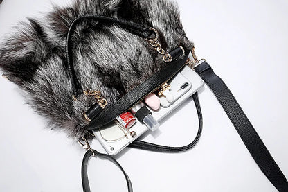 Winter Fox Fur Bag Women's Fur Bag Fashion Fur Handbag Ladies Bags Purses Women Shoulder Bag Real Silver Fox Fur Messenger Bags