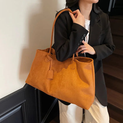 Elegant Shoulder Bag Pouch Suede Shoulder Bag Korean Style Storage Suede Handbag Suede Bucket Bag All-match Underarm Tote Bag