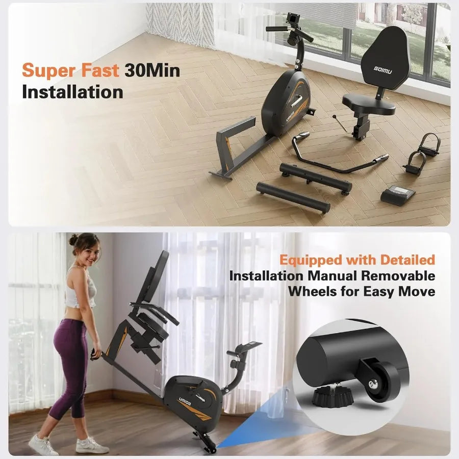 Recumbent Exercise Bike for Home Use: Magnetic Resistance Stationary Bike with Adjustable Seat for Adults and Seniors Supports