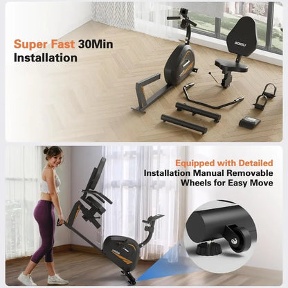 Recumbent Exercise Bike for Home Use: Magnetic Resistance Stationary Bike with Adjustable Seat for Adults and Seniors Supports