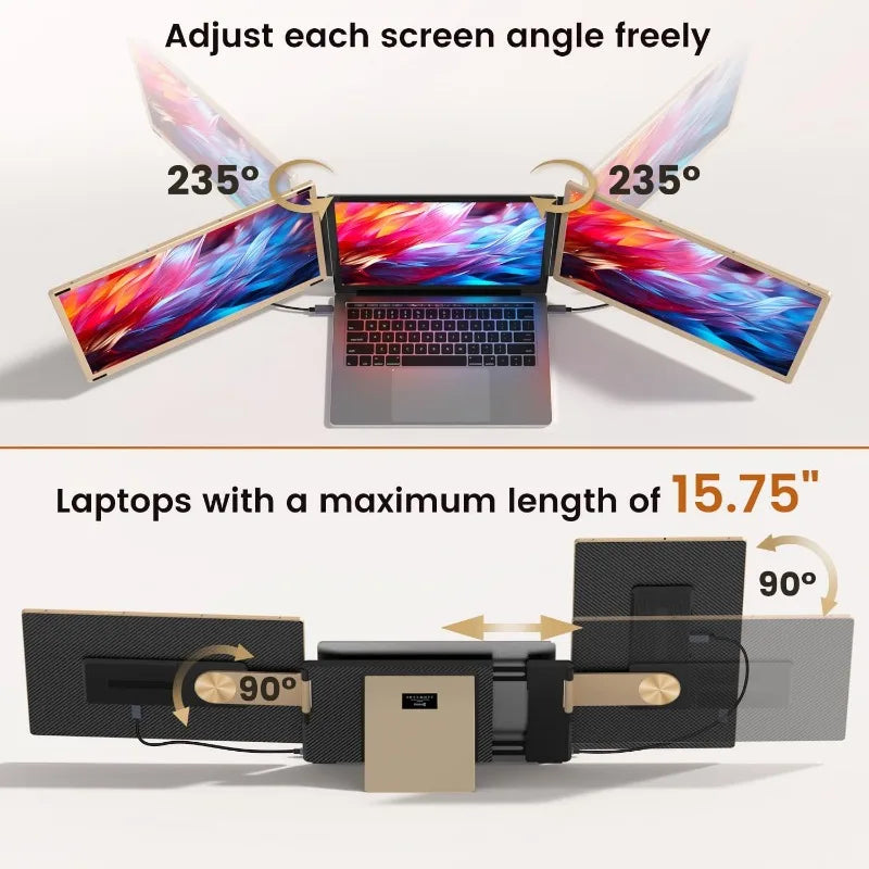 Laptop Screen Extender 15.6-inch, 1080P FHD Portable Monitor with 120% sRGB, 235°Rotation Detachable Screen, Plug & Play
