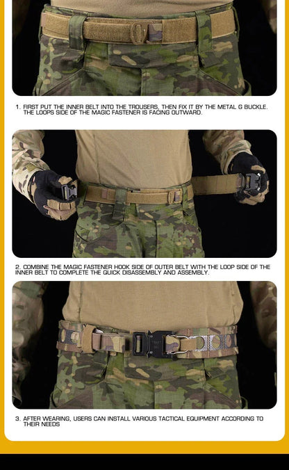 Tactical Ferro-style Bison Lightweight Belt with Quick Detach Metal D-Ring Buckle MOLLE Men's Waist Belt Hunting Pistol Airsoft