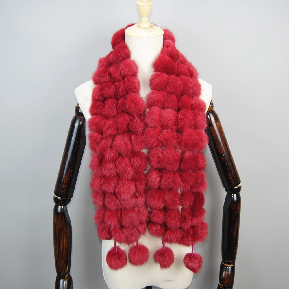 Women Winter Warm Real Rabbit Fur Scarf Hot Sale Natural Rabbit Fur Muffler 2025 Lady 100% Genuine Fur Scarves Wholesale Retail