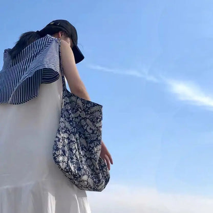 Portable Cotton Shopping Bag Bandanna Print Open Pocket Handbags Reusable High-capacity Books Bag Travel