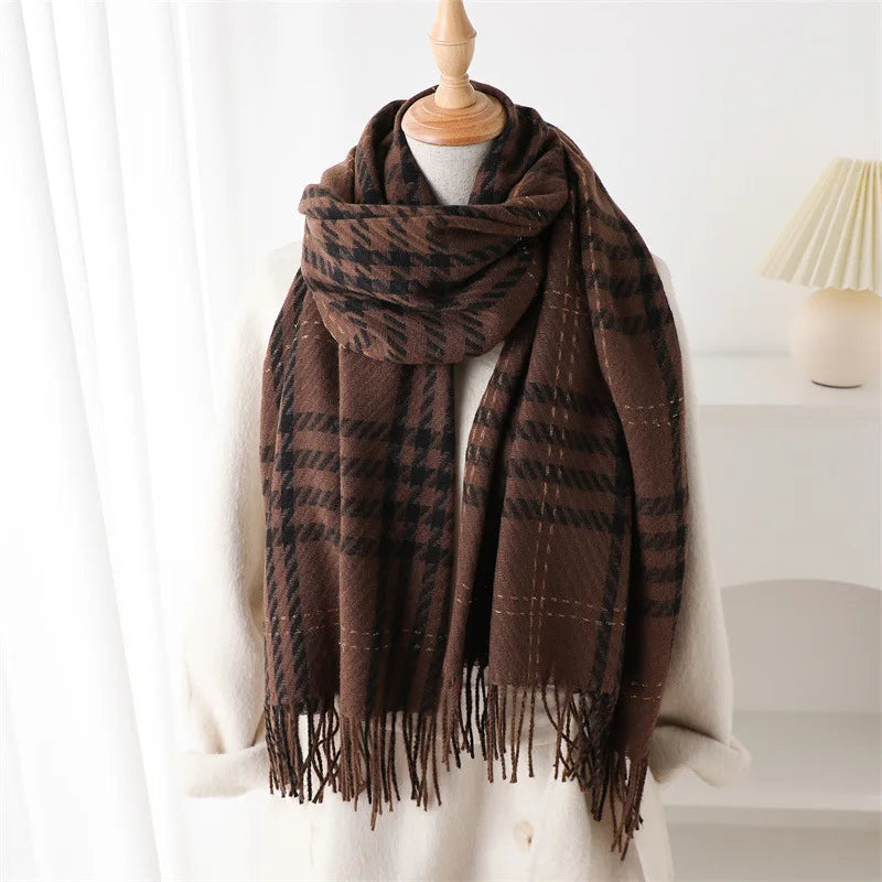 Houndstooth Scarf Men Women Autumn Winter Cashmere Scarves Wrap Student Fashion Thicken Warm Long Tassel Shawl Lady Bufanda New