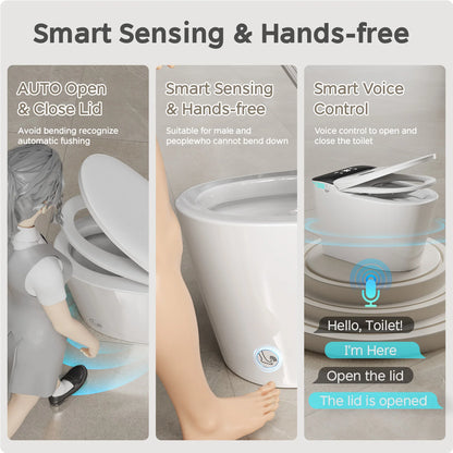 Elongated Smart Toilet with Bidet Built in, Foam Dispenser, Voice Control, One-Piece Bidet Toilet with Warm Water and Dryer