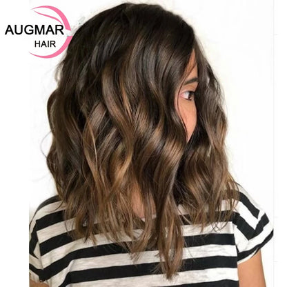 Short Wavy Blonde Highlight Wig Human Hair Wigs Ombre 13x4 Brown Lace Front Wig Brazilian Full Lace Wig 13x6 HD Lace Frontal Wig