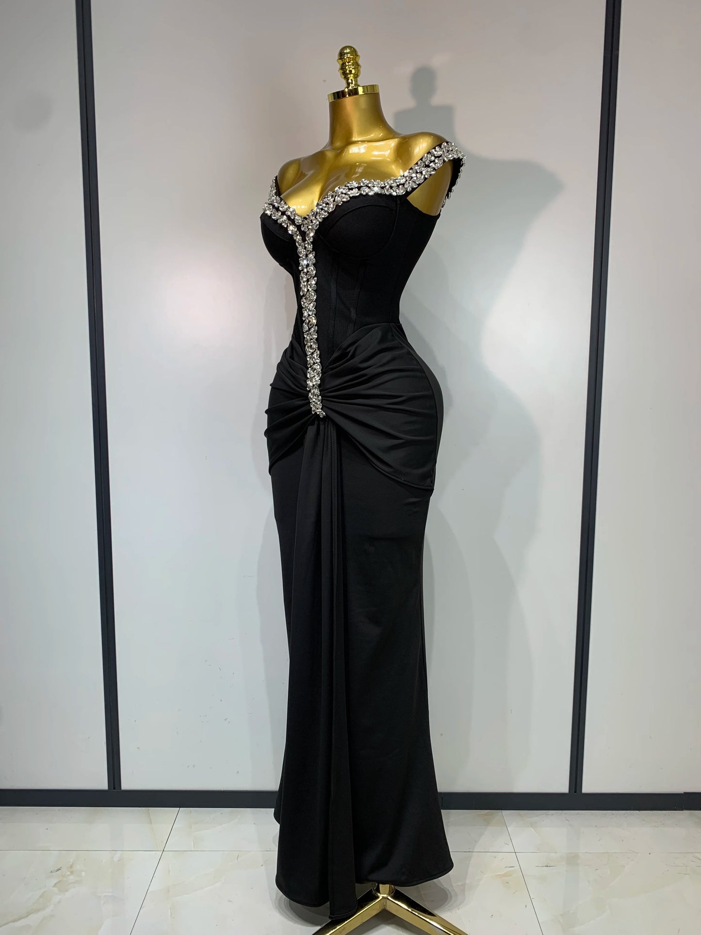 Women Sexy Off Shoulder Shinning Diamond Bodycon Long Bandage Dresses Elegant Evening Party Birthday Cocktail Wedding Gowns
