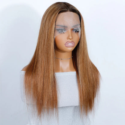 Sleek 28 Inch Gold Blonde Colored Human Hair Wigs 13X6X1Lace Front Brazilian Hair Wigs 100% Real Ready To Wear Cosplay Lace Wig