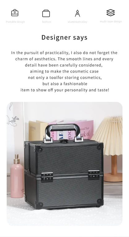 Large Capacity Three-Layer Aluminum Alloy Makeup Artist Tool Box Tattoo Cosmetics Nail Art Storage Box Beauty Pure Color Metal S