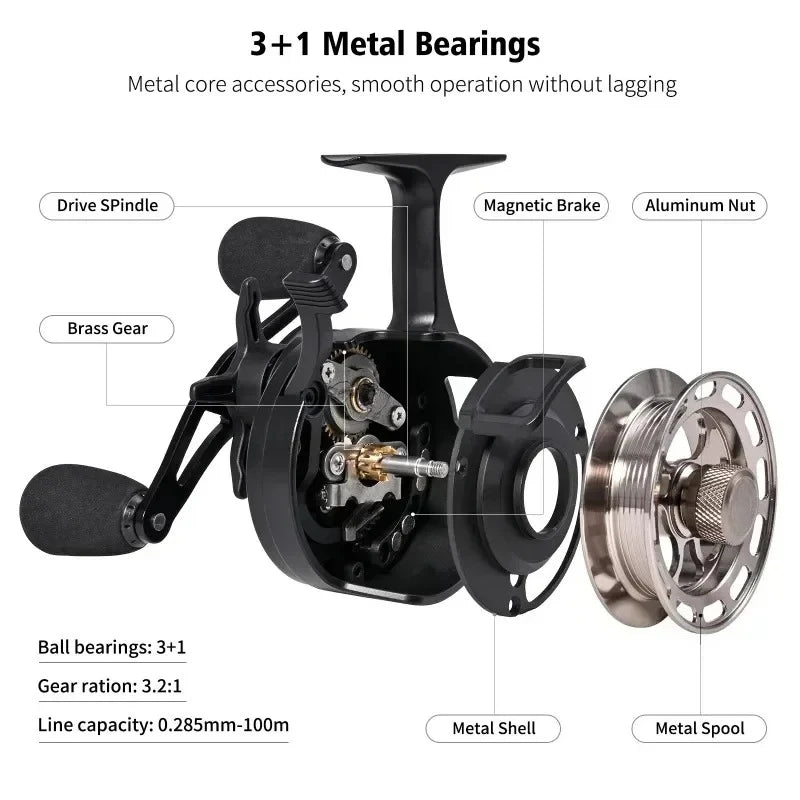 New Gear Ratio 3.2:1 Ice Fishing Reel Large Diameter Spool Built-in Free Spool Metal Spool Smooth Lure Fishing Equipment