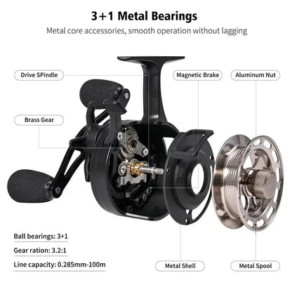 New Gear Ratio 3.2:1 Ice Fishing Reel Large Diameter Spool Built-in Free Spool Metal Spool Smooth Lure Fishing Equipment