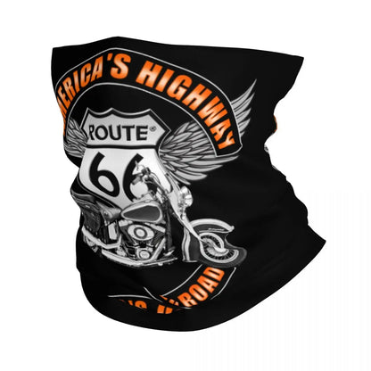 Custom Travel Motorcycle Ride Route 66 Bandana Winter Neck Warmer Windproof Wrap Face Scarf for Hiking Highways Gaiter Headband