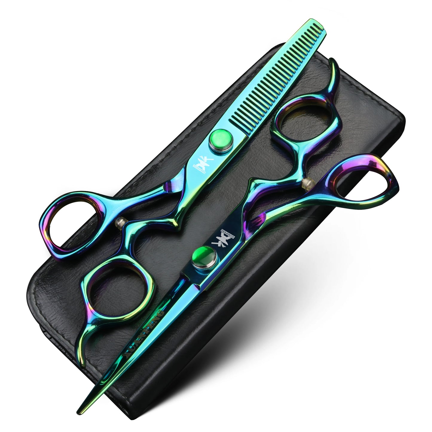 XUANFENG 6 inch Silver Curved Handle Hair Scissors Steel Barber Cutting Scissors and Thinning Scissors