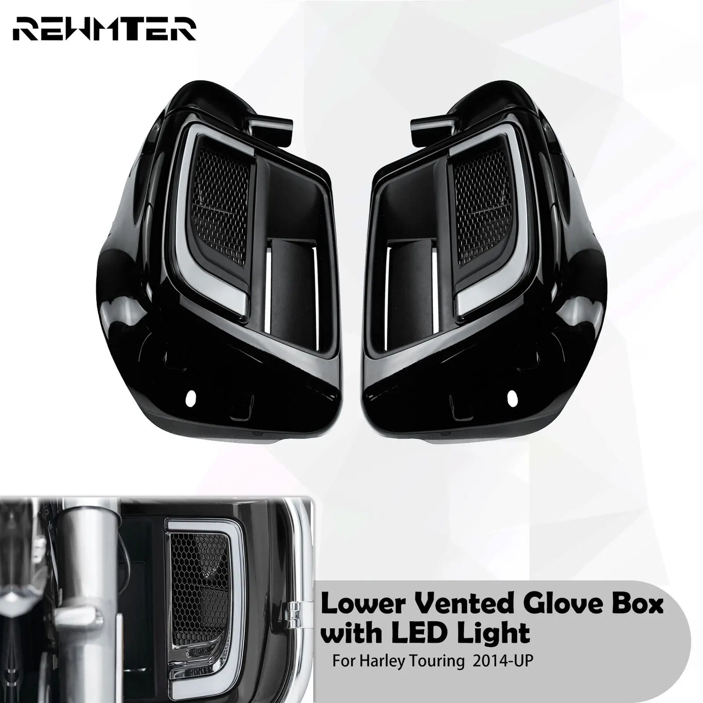 Lower Vented Leg Fairing Glove Box Motorcycle With LED Light For Harley Touring Road King FLHR Street Glide FLTRX FLHTK 2014-Up