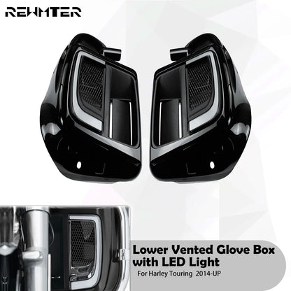Lower Vented Leg Fairing Glove Box Motorcycle With LED Light For Harley Touring Road King FLHR Street Glide FLTRX FLHTK 2014-Up