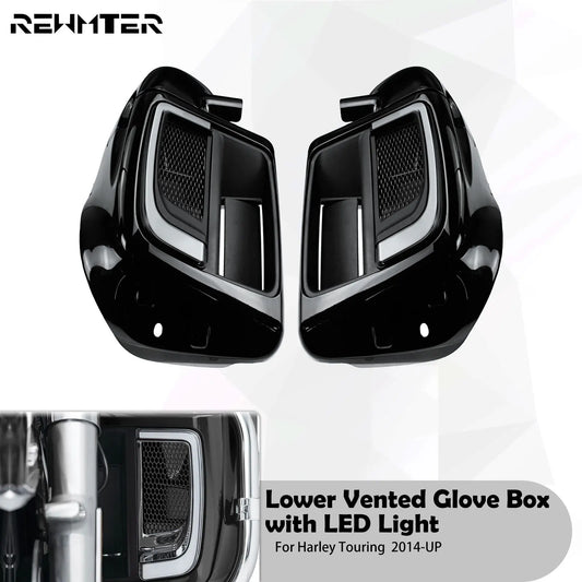 Lower Vented Leg Fairing Glove Box Motorcycle With LED Light For Harley Touring Road King FLHR Street Glide FLTRX FLHTK 2014-Up