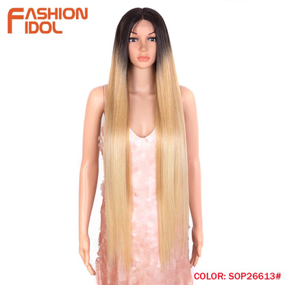 38 inch Straight Long Hair Synthetic Lace Front Wigs For Women High Temperature Hair Ombre 613 Red Cosplay Wigs Synthetic Hair
