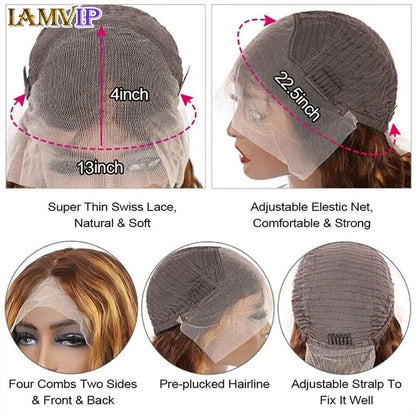 13x4 13x6 HD Lace Front Wig for Women Body Wave Remy Human Hair P4/27 Piano Ombre Blonde Brown Highlight Glueless Human Hair