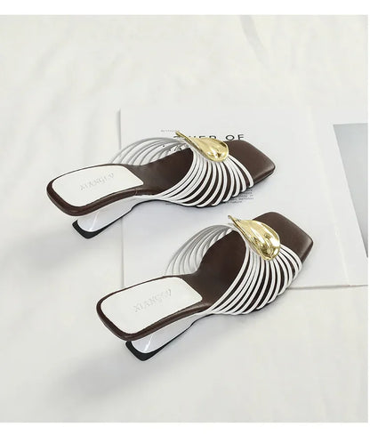 Luxury Designer Square Toe Slippers Heeled Sandals for Woman Shoes 2026 New Elegant Pumps Flip Flops Dress Summer Mujer Zapatos