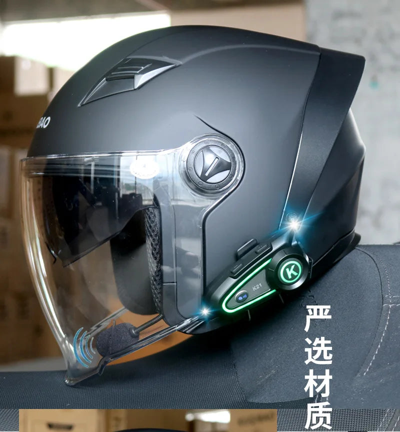HOT KUQIBAO Bluetooth Motorcycle Helmet 3/4 Open Face, Dual Visor, ABS Shell with Noise Control & Ventilation & Removable Liner