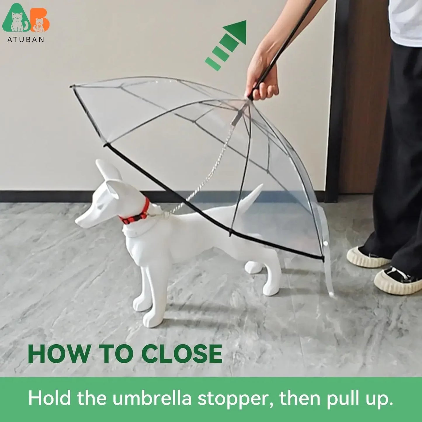 ATUBAN Dog Umbrella with Leash for Small Pets, Umbrella for Dogs Fits 20” Back Length Pets,J-Shape Handle,Clear Umbrella Surface