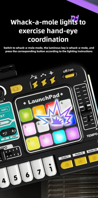 Kid DJ Mixer with Microphone Electronic Piano Keyboard Bluetooth DJ Turntable Controller Musical Instrument Kid Christmas Gift